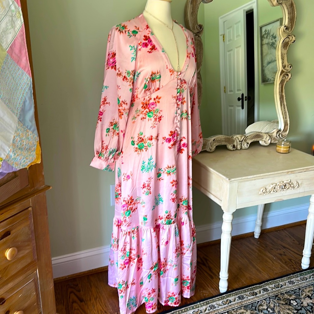 Beautiful pink floral satin dress